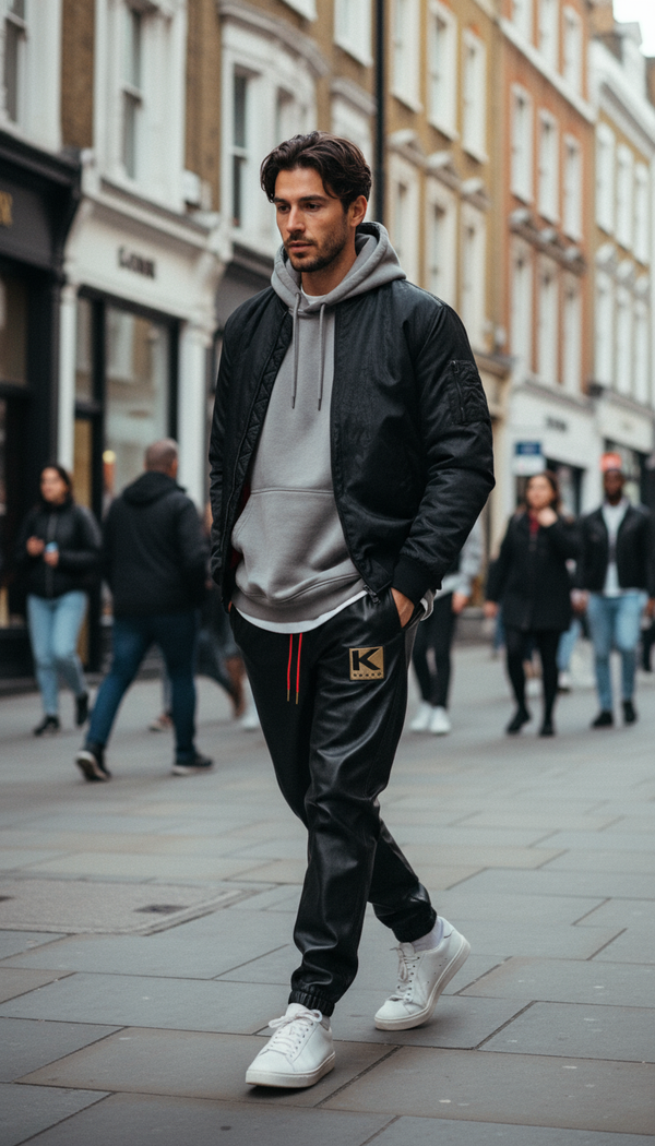 "Cream" leather joggers