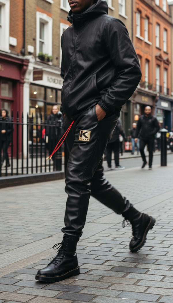 "Cream" leather joggers